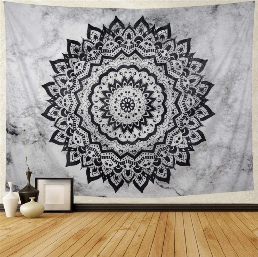 Black White Mandala Tapestry Wall Hanging Art